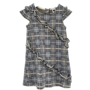 Janie and Jack Dress‎ Girls Size 3 Blue Yellow Toddler Ruffle Plaid Cap Sleeve